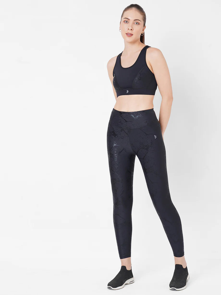Saam Fashion Black All Marble Leggings