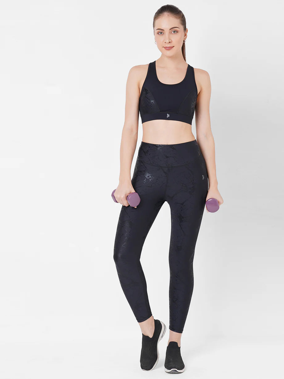 Saam Fashion Black All Marble Leggings