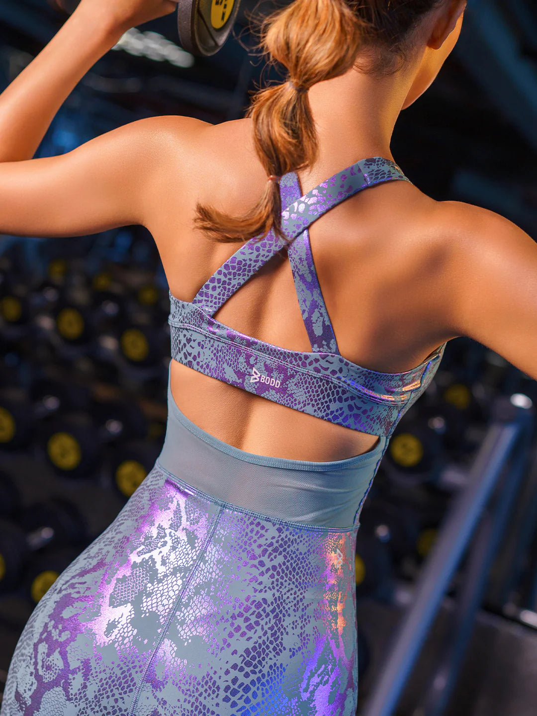 Saam Fashion Functional Teal Metallic Snakeskin Bodysuit