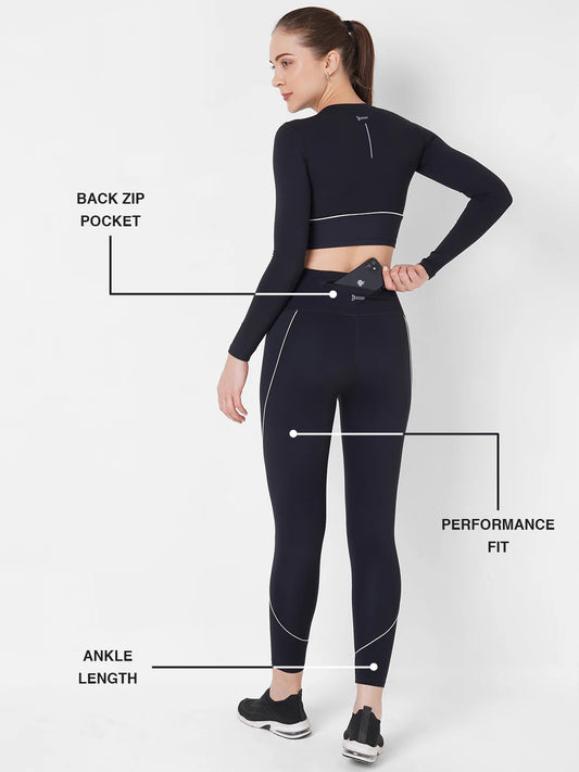 Saam Fashion Black And Mint Endurance High Waist Leggings