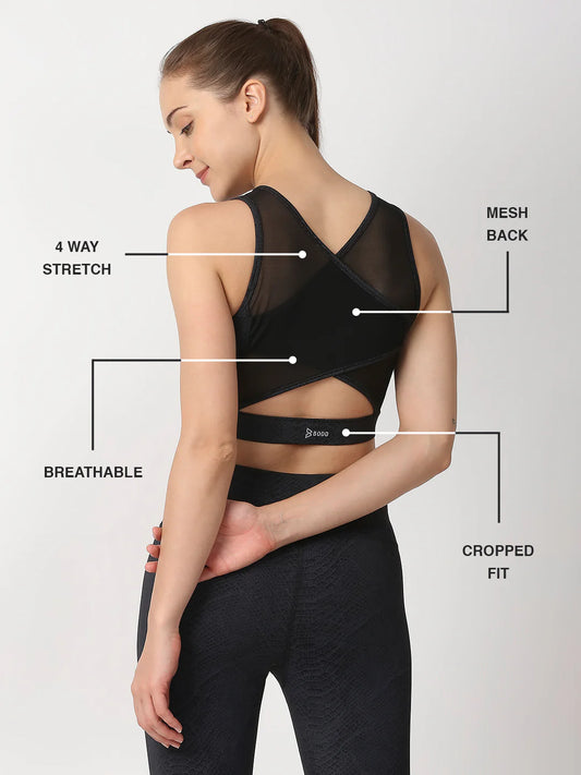 Saam Fashion Black Snake Skin Crop Top