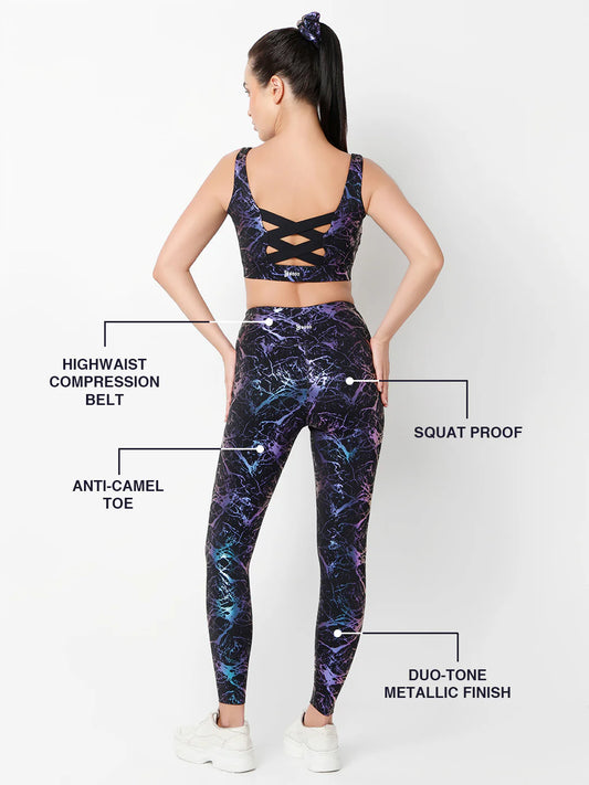 Saam Fashion Celestial Marble Metallic Leggings